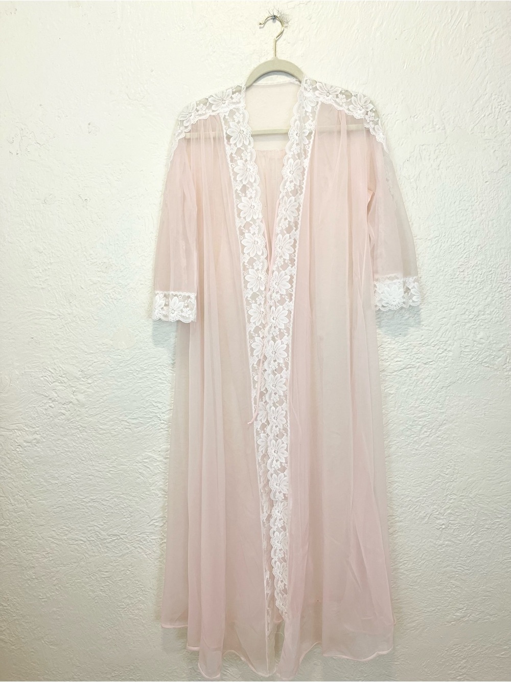 Val Mode Vintage Peignoir Set Nightgown Robe Light Pink White Lace Trim Small S - Picture 11 of 15